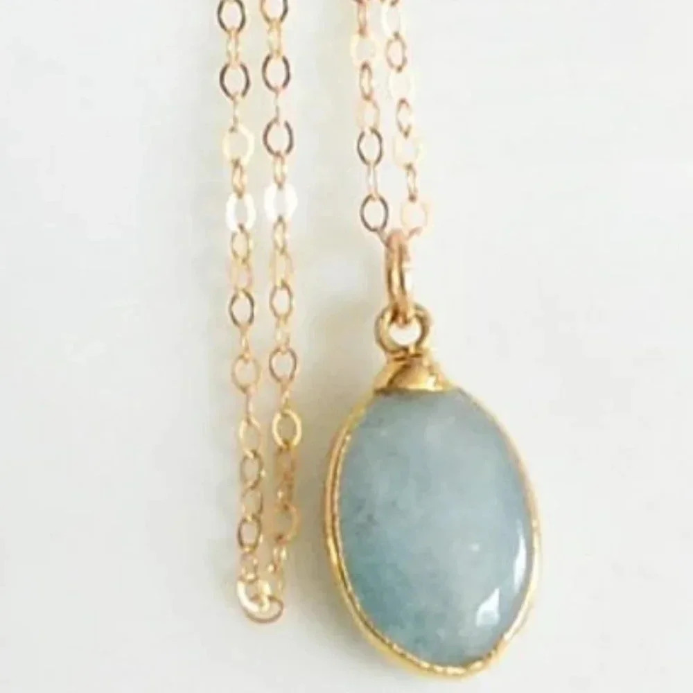 Aquamarine Minimalist Dainty Necklace - March Birthstone - Picture 2 of 3